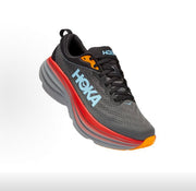 HOKA Bondi 8 Running Shoes, Black Gray and Red
