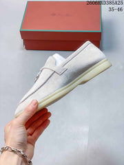 Loro Piana Lock Detail Loafers in Light Beige