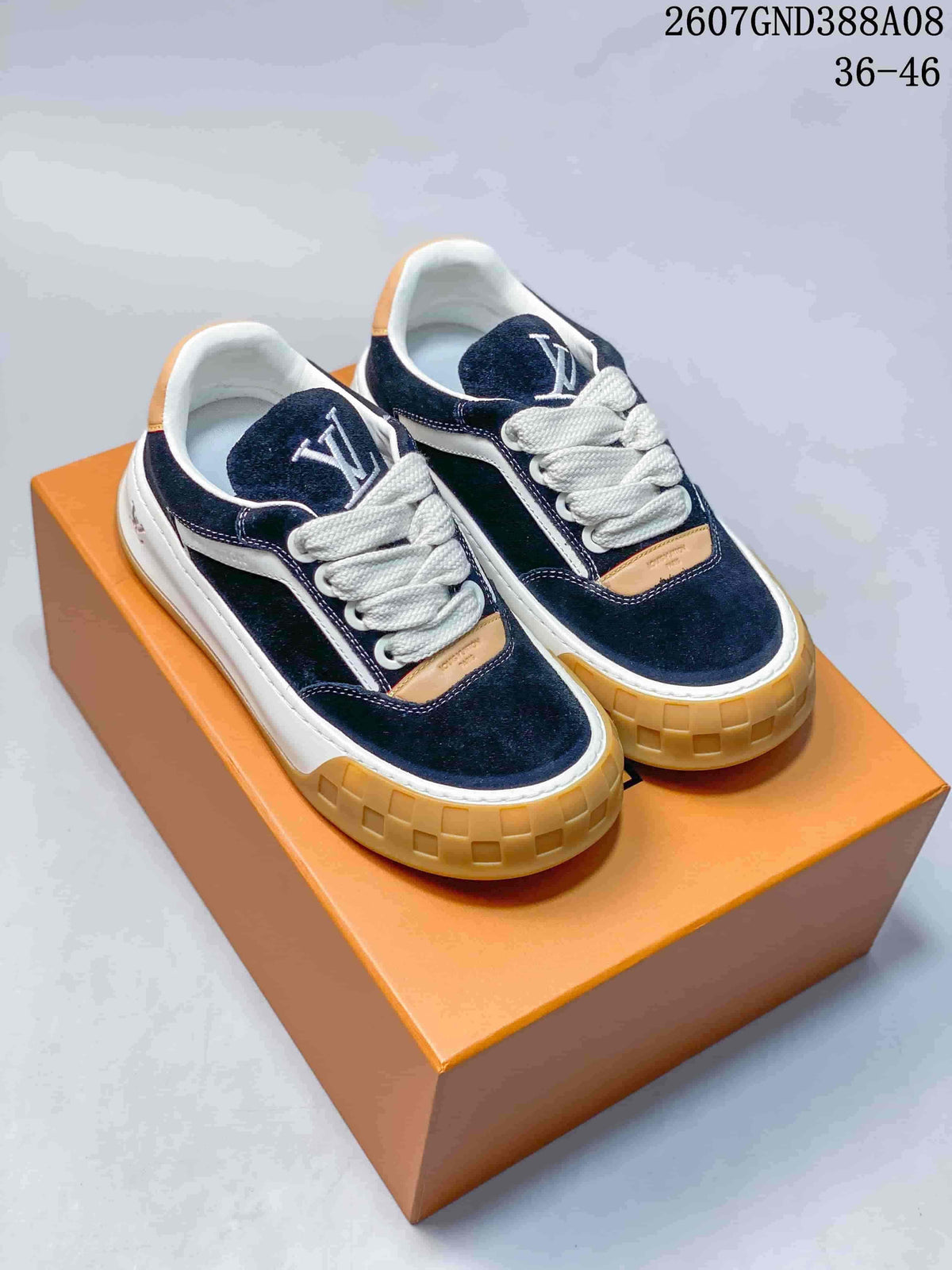 Louis Vuitton Tilted Low-Top Sneakers Navy White Tan