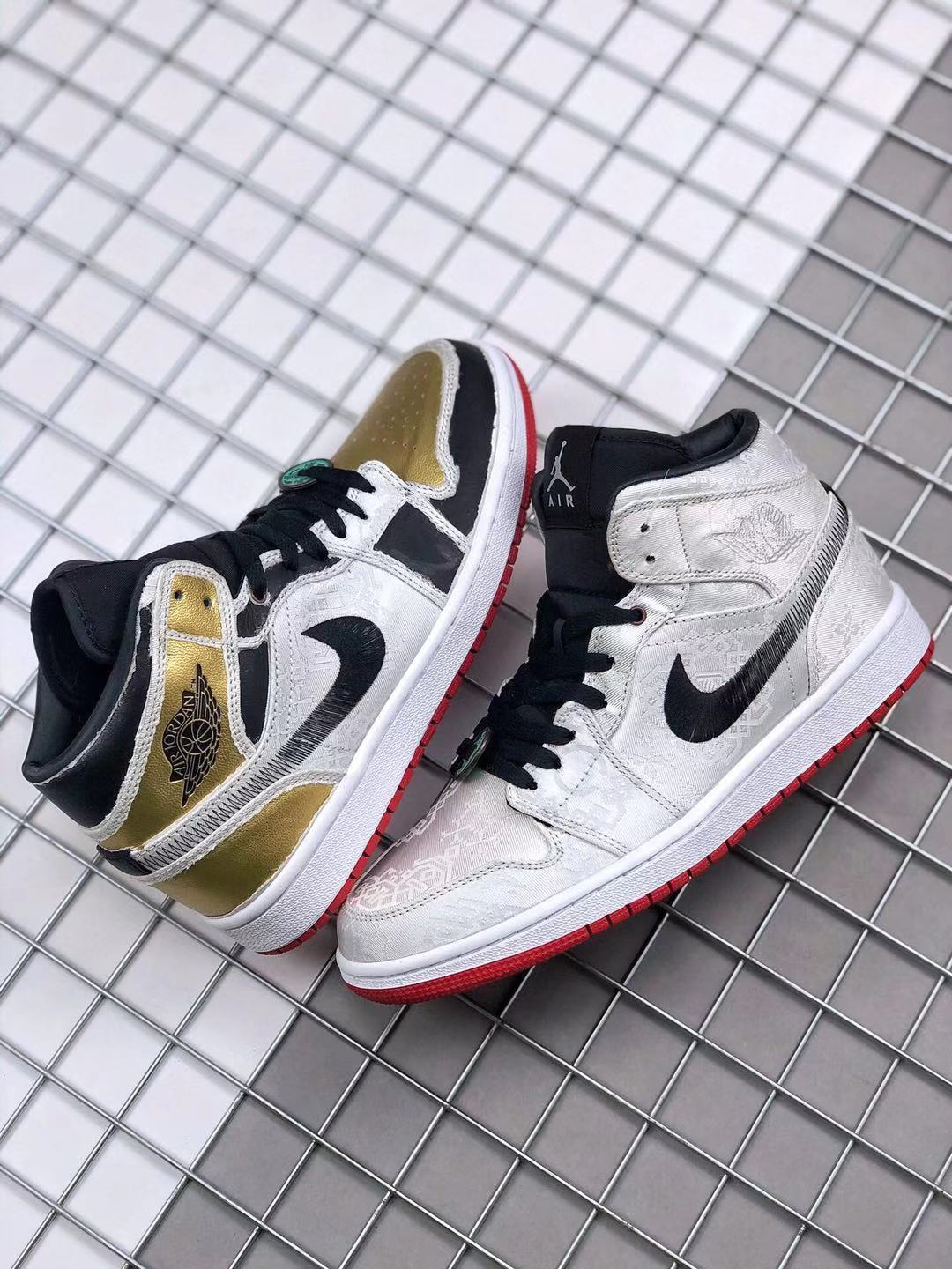 Jordan Air Jordan 1 Mid Edison Chen White Black Gold Sneakers