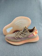 Yeezy 350 V2 Knit Sneakers in Gray and Coral