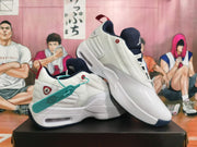 Jordan White Basketball Shoes with Navy and Red Accents