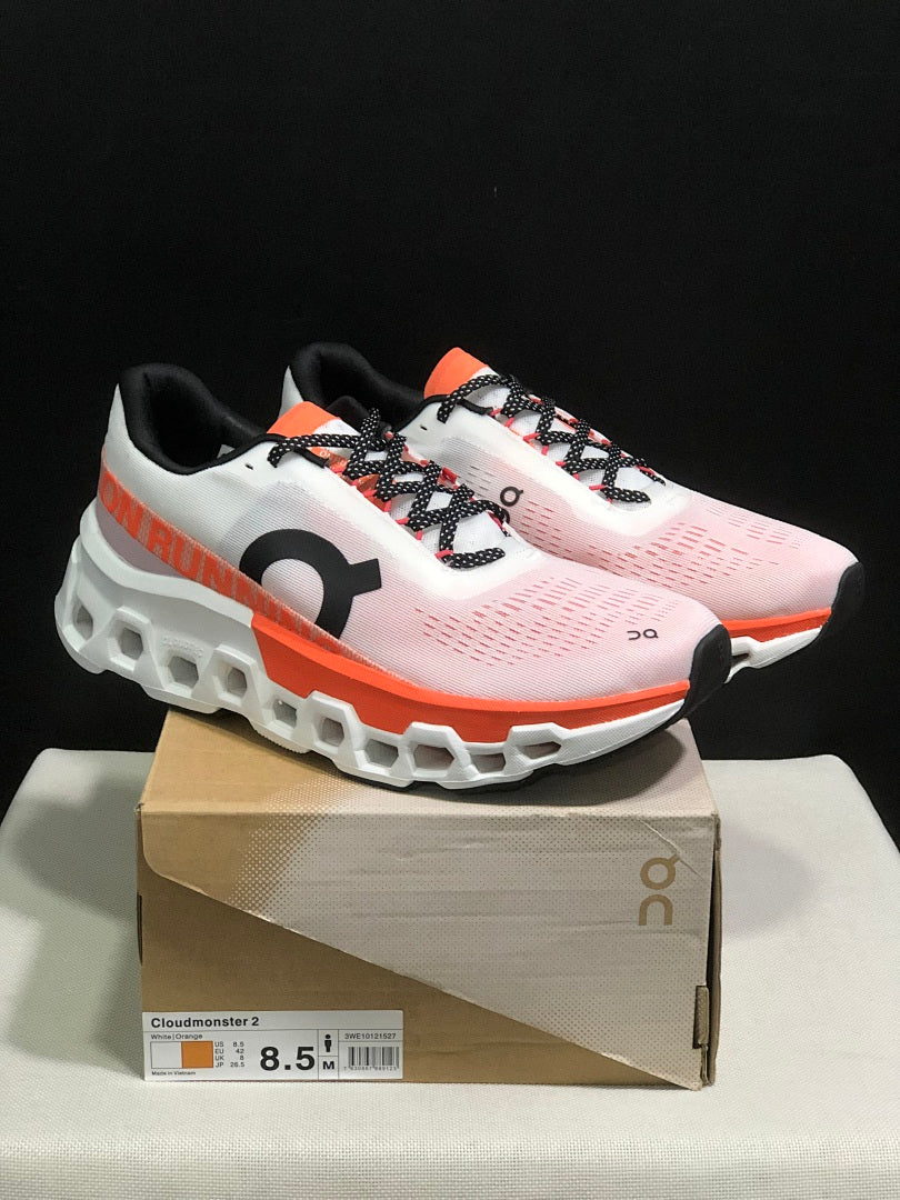 On Cloudmonster 2 Running Shoes in White and Orange