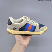 Gucci Screener Distressed Low-Top Sneakers in Beige and Navy