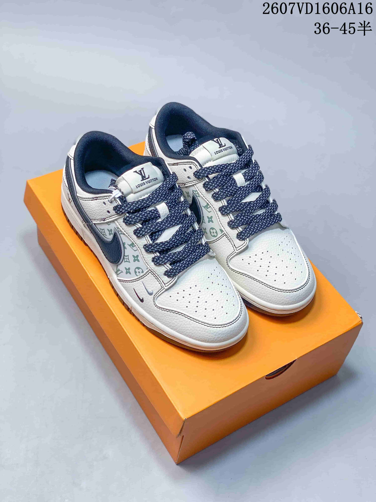 Nike SB Dunk Low LV Monogram White and Navy Sneakers