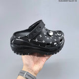 Crocs Platform Clogs Black White Print HL061300407