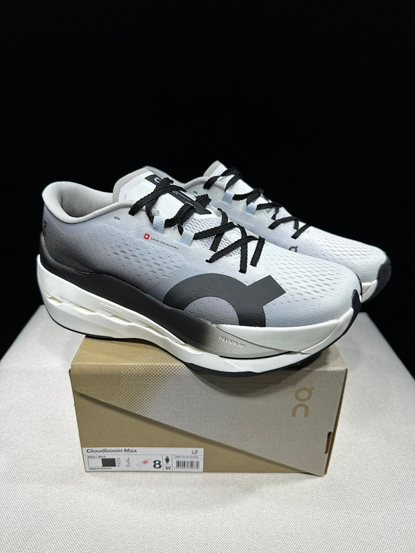 On Cloudboom Max Running Shoes, White and Black