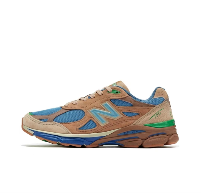 New Balance M990JG3 990v3 Sneakers, Tan and Blue