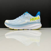 HOKA Clifton 9 Running Shoes, Pale Blue and Lime