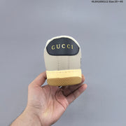 Gucci Screener Distressed Low-Top Sneakers in Beige and Navy