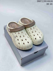 Balenciaga Logo Clog Sandals in Off-White with Brown Strap