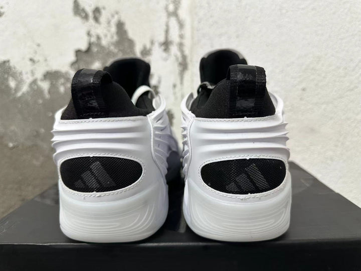 White and Black Sculpted High-Top Sneakers