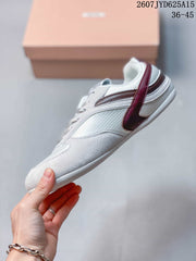 Miu Miu Gymnasium Low-Top Sneakers in White and Burgundy