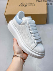 Alexander McQueen White Platform Sneakers with Blue Heel Tab