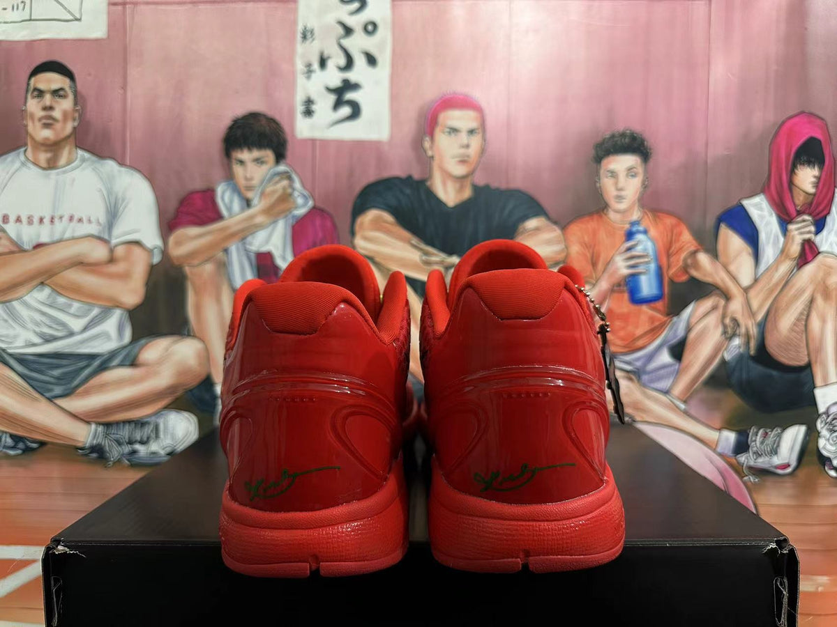 Nike Kobe 6 Red Basketball Sneakers with Volt Laces