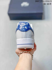 Nike Air Force 1 White Blue Pattern Sneakers 2607TYD1155A15