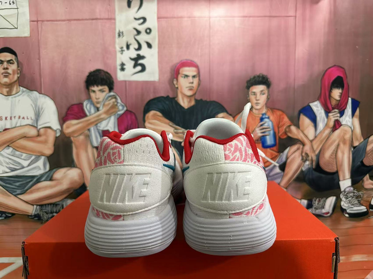 Nike White and Pink Rose Print Basketball Shoes