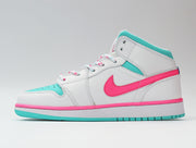 Jordan 1 Mid Sneakers White Pink Turquoise 555112-102