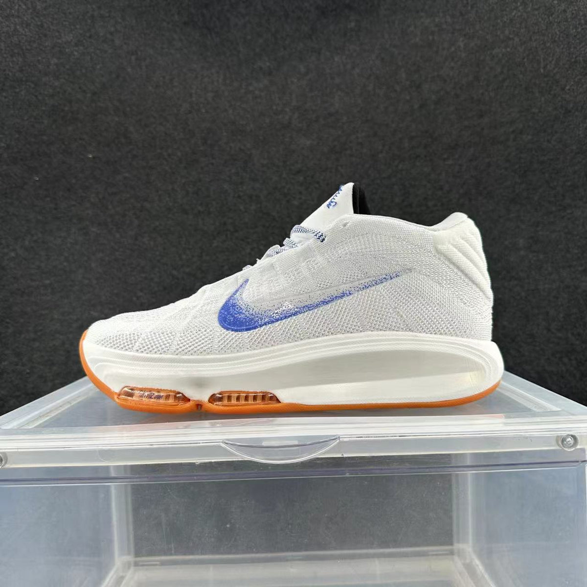 Nike White and Blue Knit Sneakers with Orange Sole