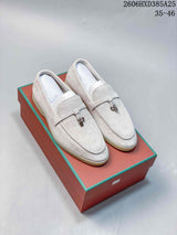 Loro Piana Lock Detail Loafers in Light Beige