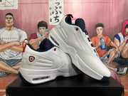 Jordan White and Dark Blue Basketball Sneakers