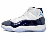 Jordan 11 Retro White and Navy Blue High-Top Sneakers