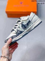 Nike SB Dunk Low White and Navy Low-Top Sneakers
