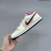 Nike Air Jordan 1 Low Sneakers in White, Navy and Red