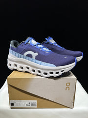 On Cloudmonster Running Shoes, Navy and White