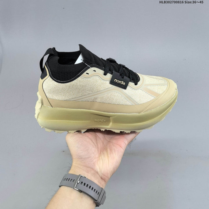 Norda 055 Trail Running Shoes in Cream and Black