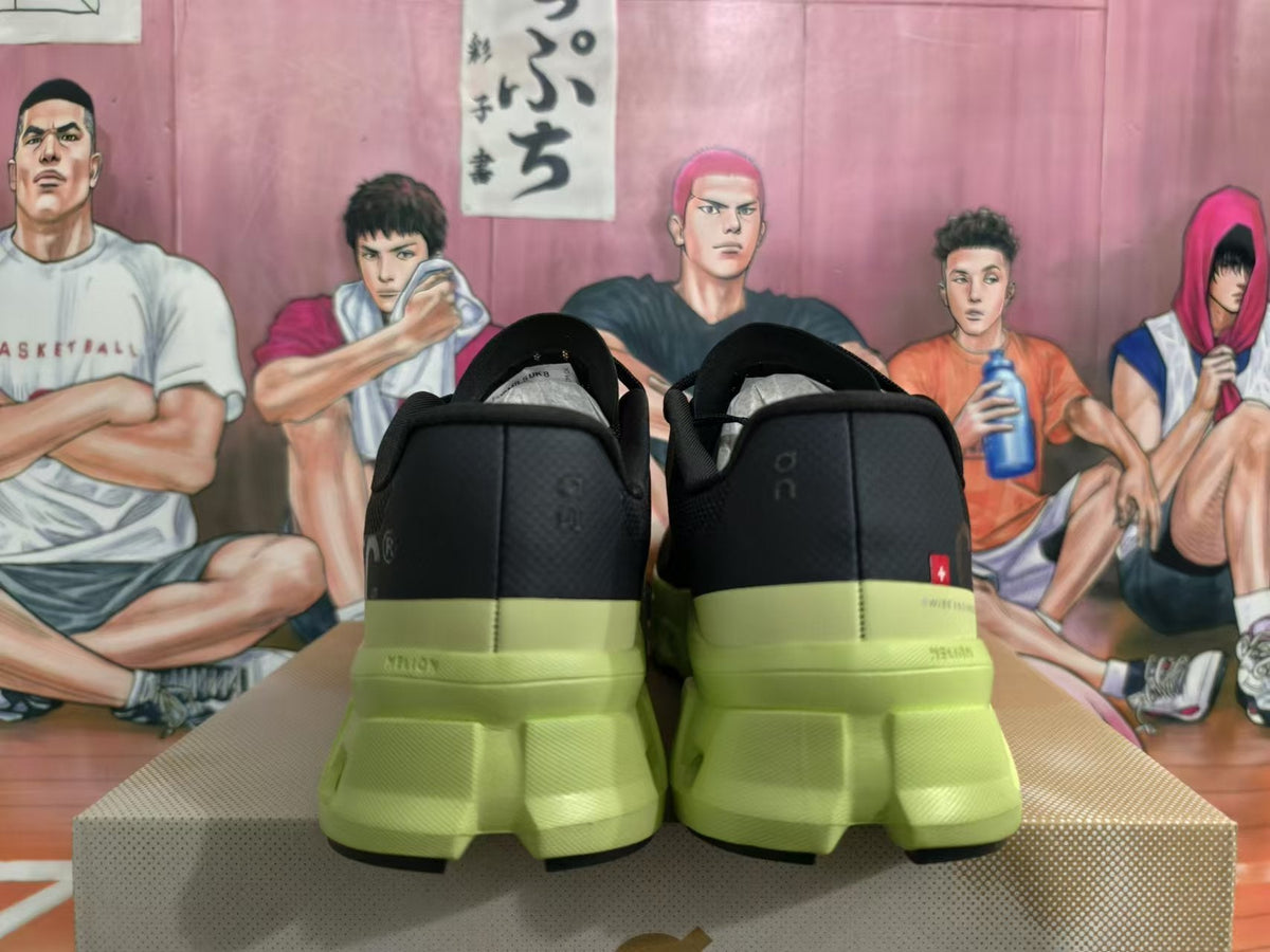 On Running Cloudmonster Sneakers Black and Lime Green