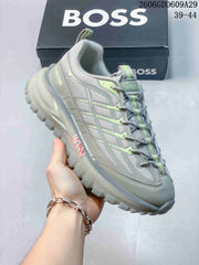BOSS Grey and Lime Trail-Style Sneakers 06GDD609A29